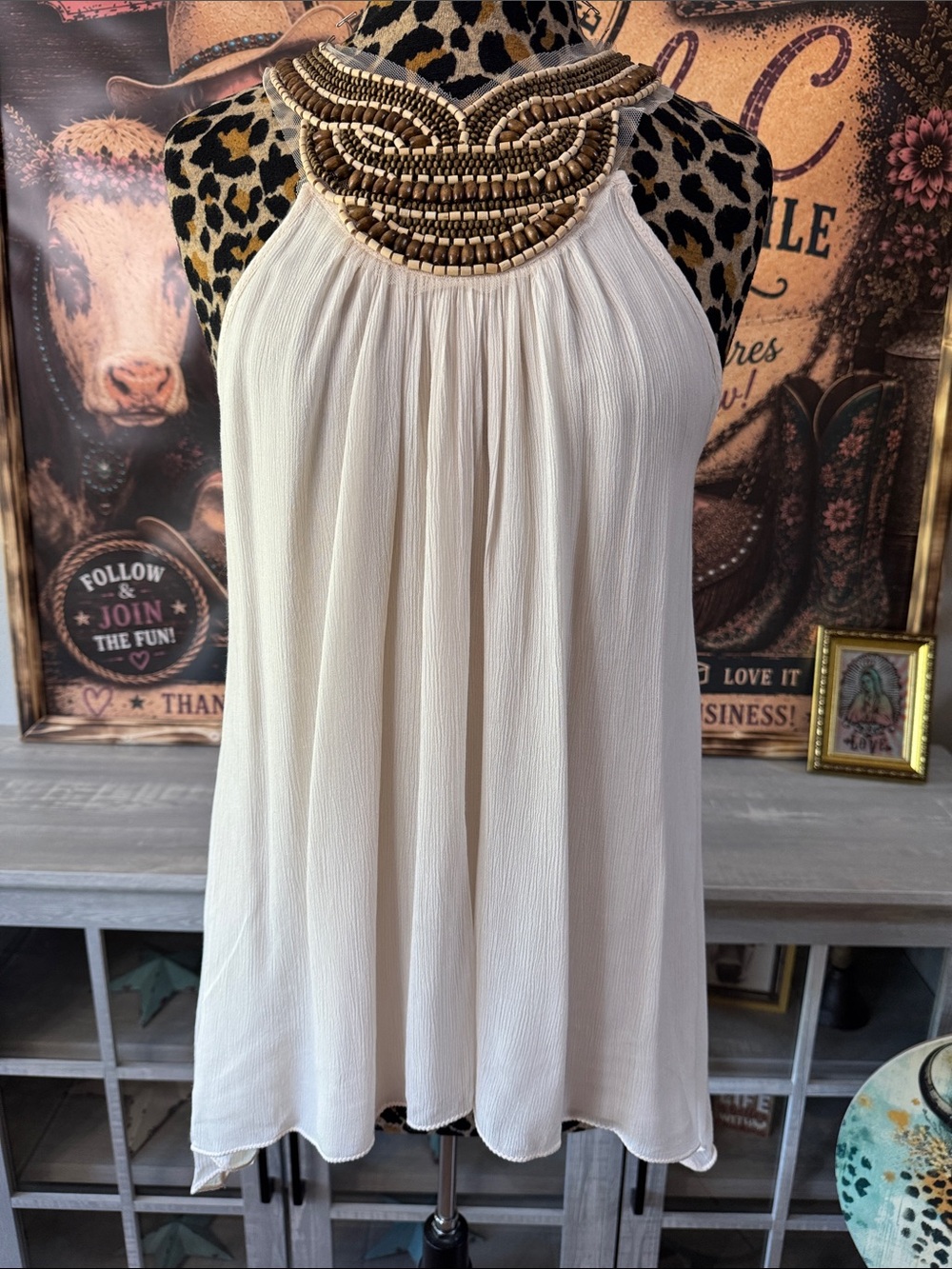 NWT Chelsea & Violet Embellished Halter Cream Skirt - Women Sz Lg